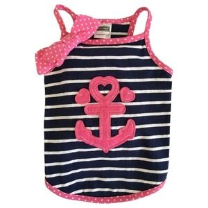 Pup Crew Striped Anchor Dog Tank Blue‎ Pink Size S